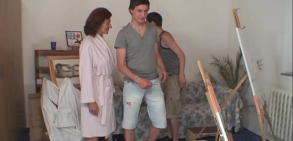  Old mature woman sucks and rides boys teen cocks